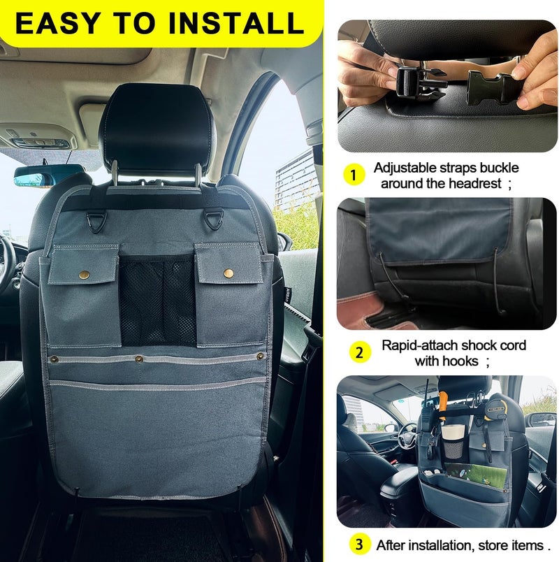BEATUNEE Car Seat Back Organizer with Multiple Pockets and Hooks (grey) - Image 4